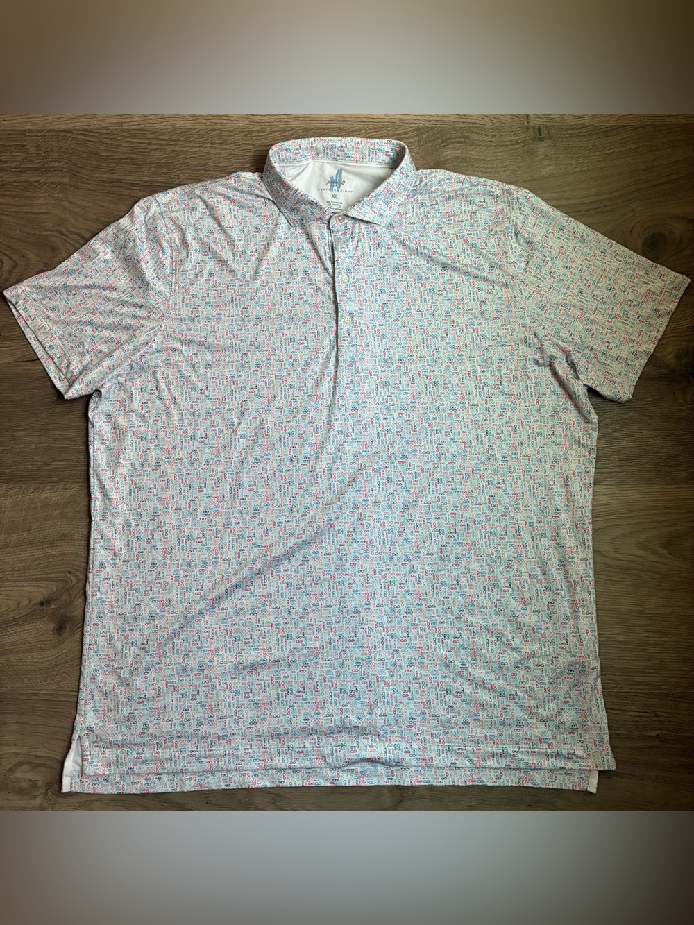 Johnnie O Featherweight Golf Polo Shirt Specs Glasses Pattern UPF 50 Men's Sz XL
